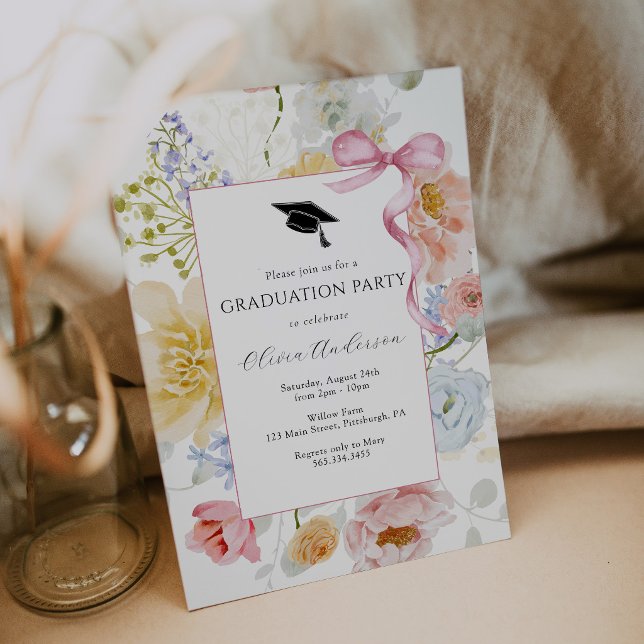 Invitación de fiesta de graduación con lazo rosa f (Subido por el creador)