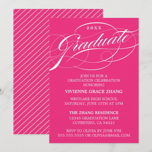 INVITACIÓN DE FIESTA DE GRADUACIÓN CON LETRA ELEGA (Anverso / Reverso)