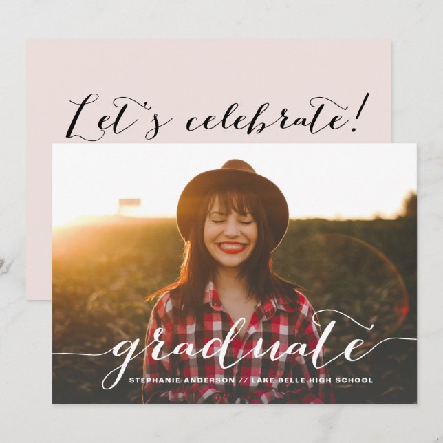 Invitación de fiesta de graduación con letra manus (Anverso / Reverso)