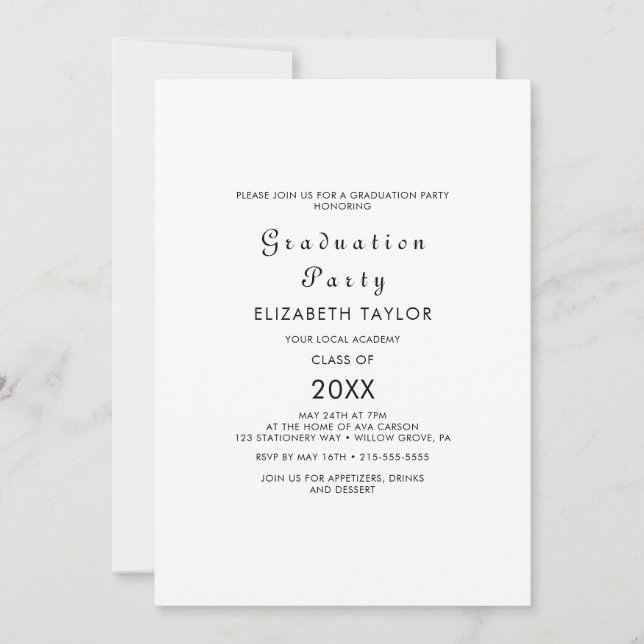 Invitación de fiesta de graduación con letra moder (Anverso)