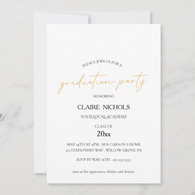 Invitación de fiesta de graduación con letra moder (Anverso)