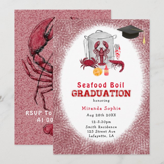 Invitación de Fiesta de Graduación con Mariscos al (Anverso / Reverso)