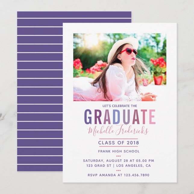 invitación de fiesta de graduación con paleta de V (Anverso / Reverso)