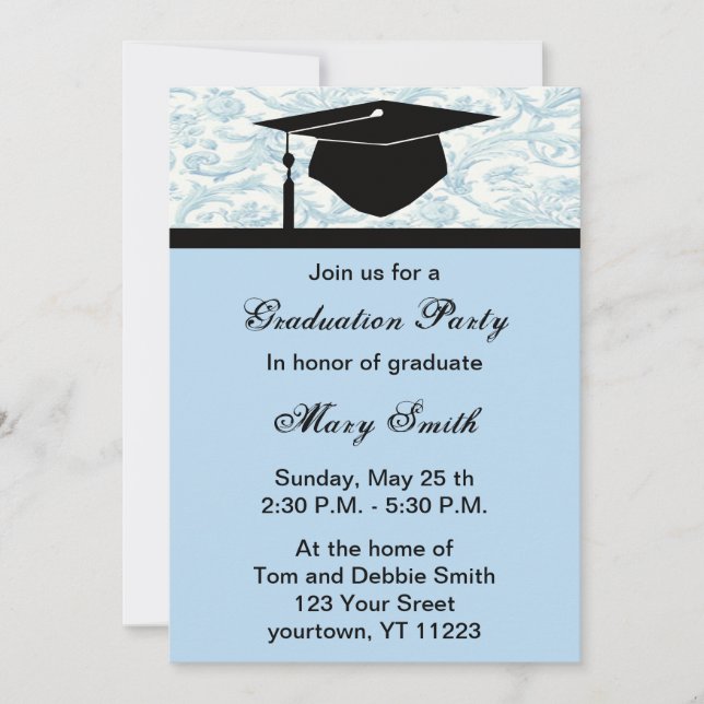 Invitación de fiesta de graduación con remolino az (Anverso)