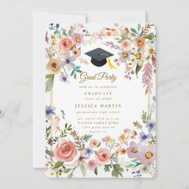 Invitación de fiesta de graduación con sombrero de (Anverso)