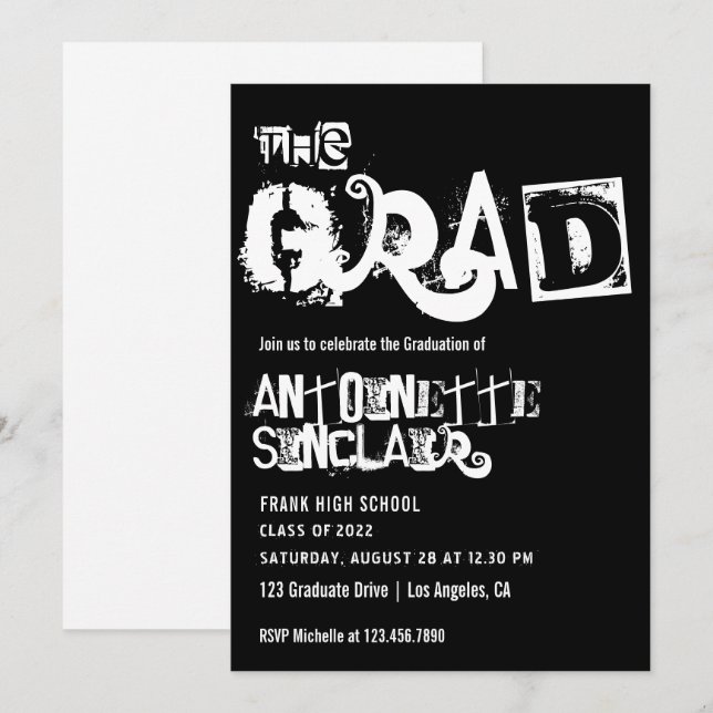 Invitación de fiesta de graduación con tipografía  (Anverso / Reverso)