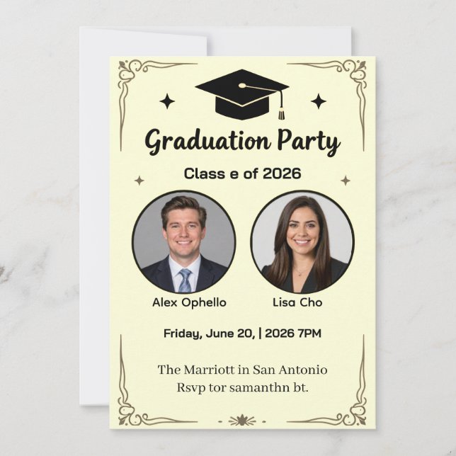 Invitación de fiesta de graduación conjunta blanca (Anverso)