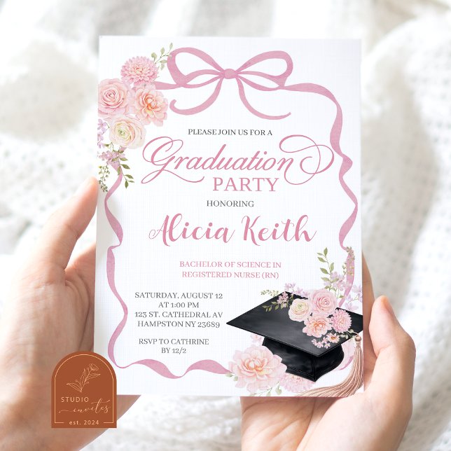 invitación de fiesta de graduación Coquette Rosa R (Subido por el creador)