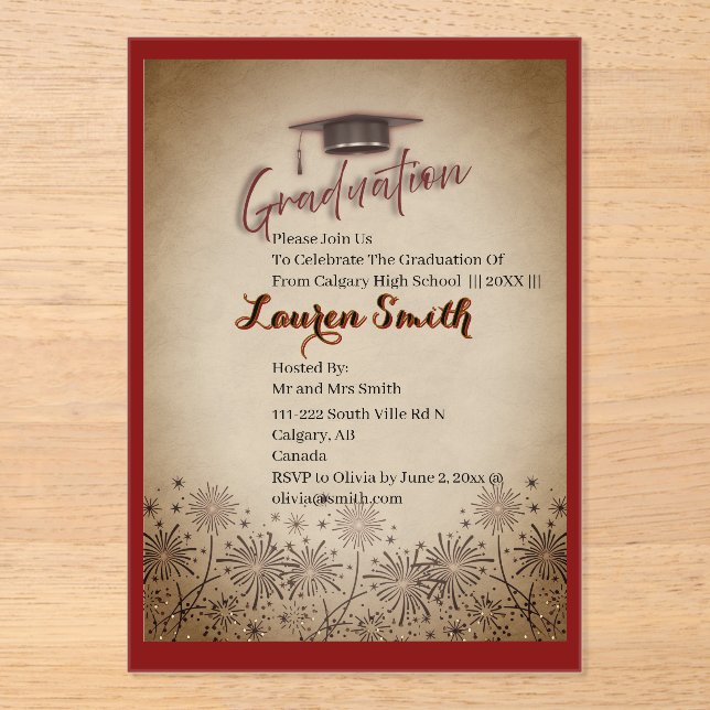 Invitación de fiesta de graduación de acrílico (Anverso)