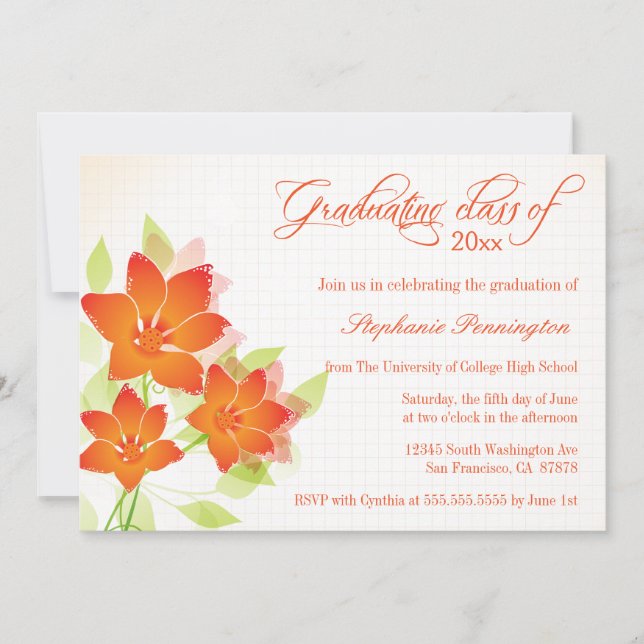 invitación de fiesta de graduación de flores naran (Anverso)