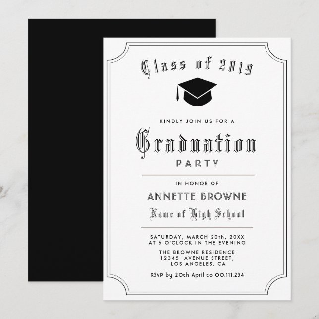 invitación de fiesta de graduación de guiones eleg (Anverso / Reverso)