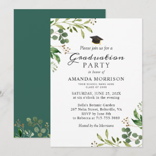 Invitación de fiesta de graduación de hojas verdes