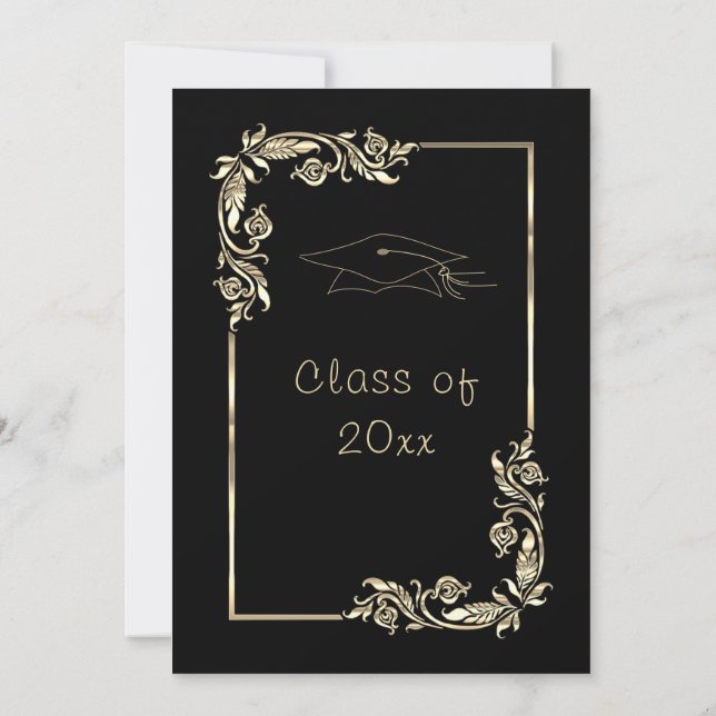 Invitación de fiesta de graduación de oro con marc (Reverso)