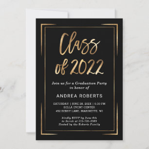 Invitación de fiesta de graduación de oro negro