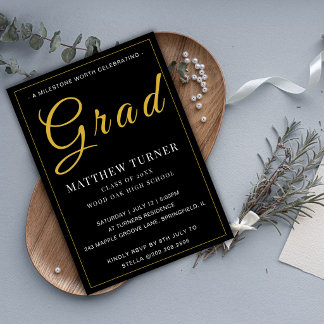 Invitación de fiesta de graduación de oro negro en