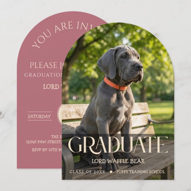 Invitación de Fiesta de Graduación de Perro Foto d (Anverso / Reverso)