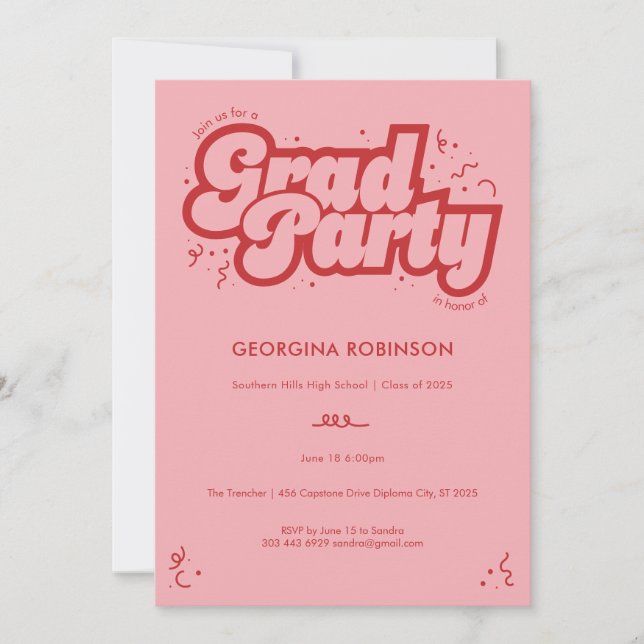 Invitación de fiesta de graduación de tipo burbuja (Anverso)