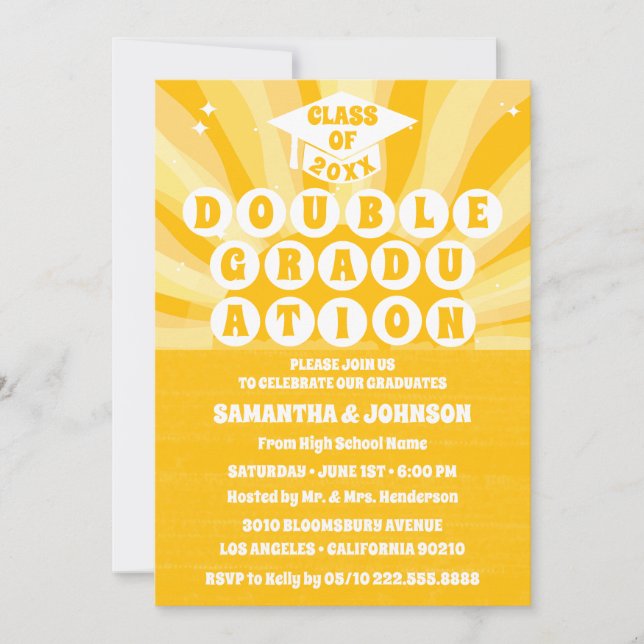 Invitación de fiesta de graduación doble Retro Sun (Anverso)