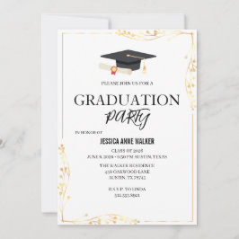 Invitación de fiesta de graduación elegante dorada