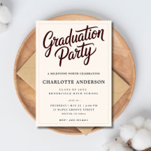 Invitación de fiesta de graduación en letra Burgun