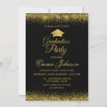 Invitación de fiesta de graduación en negro y dora
