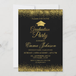 Invitación de fiesta de graduación en negro y dora