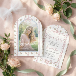 Invitación de Fiesta de Graduación Floral con Lazo