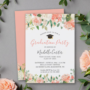 Invitación de fiesta de graduación floral Coral Pe