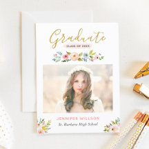 Invitación de fiesta de graduación floral dorada