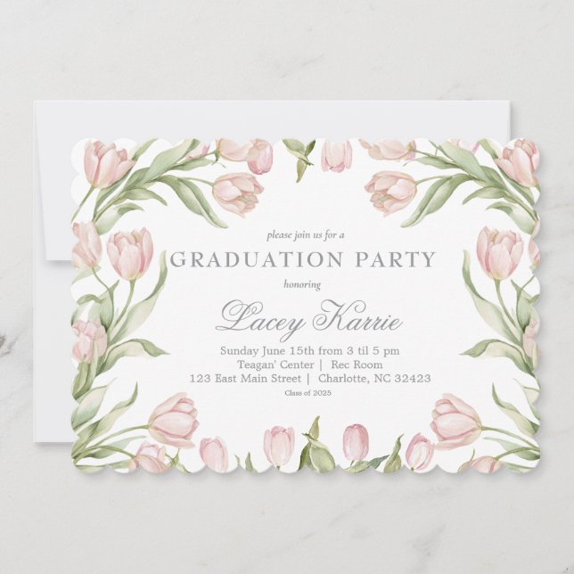 Invitación de fiesta de graduación floral rosa (Anverso)