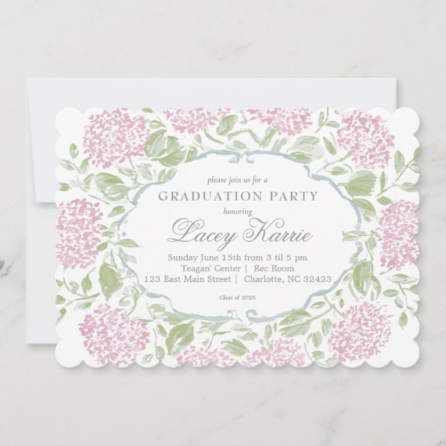 Invitación de fiesta de graduación floral rosa (Anverso)
