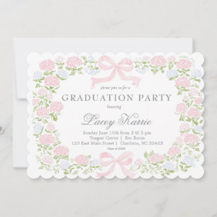 Invitación de fiesta de graduación floral rosa