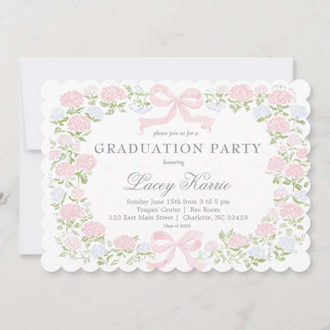 Invitación de fiesta de graduación floral rosa (Anverso)