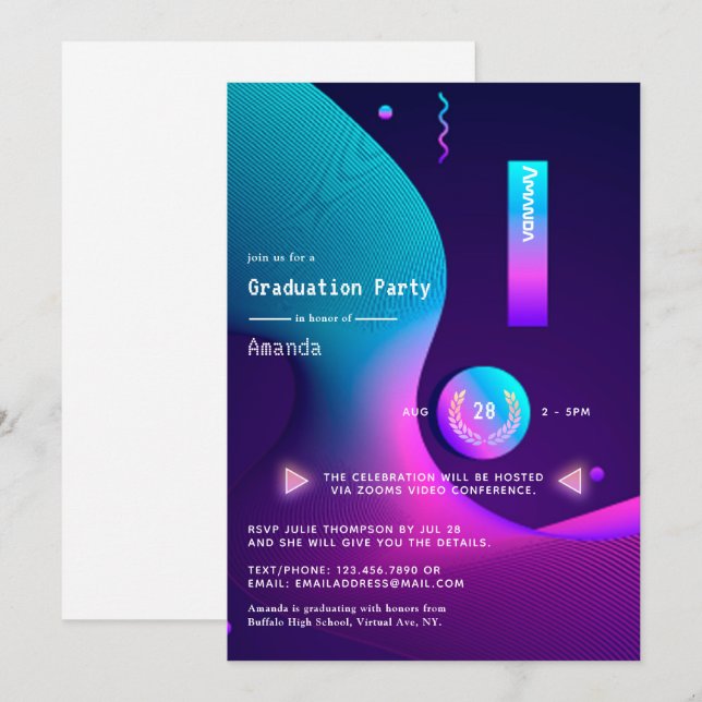 Invitación de fiesta de graduación Geometric Glow (Anverso / Reverso)
