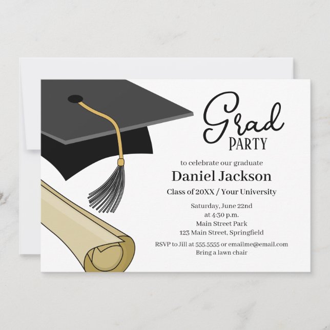 Invitación de fiesta de graduación gorra con borla (Anverso)