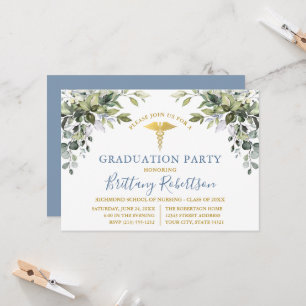 Invitación de fiesta de graduación médica de azul 
