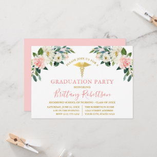 Invitación de fiesta de graduación médica floral b