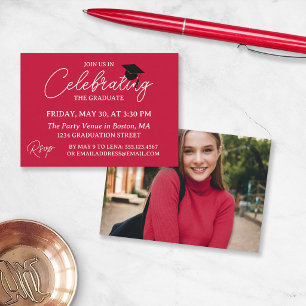 Invitación de fiesta de graduación mini foto rojo 