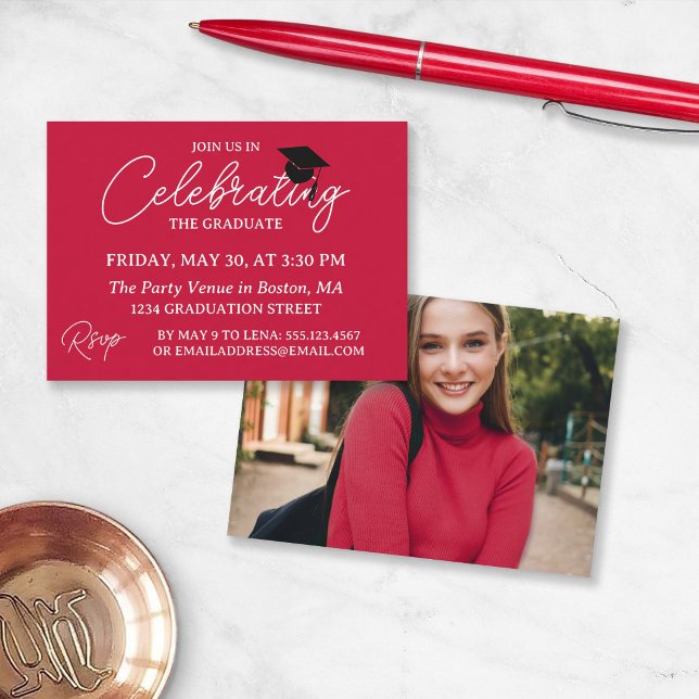 Invitación de fiesta de graduación mini foto rojo  (Subido por el creador)