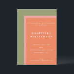 Invitación de fiesta de graduación minimalista con<br><div class="desc">Esta invitación de fiesta de graduación presenta un diseño de bloque de color coral y verde oliva moderno con tipografía minimalista y limpia. La disposición en capas audaces crea una forma elegante y elevada de celebrar a su graduado. Perfecto para fiestas de graduación de secundaria o universidad con un estilo...</div>