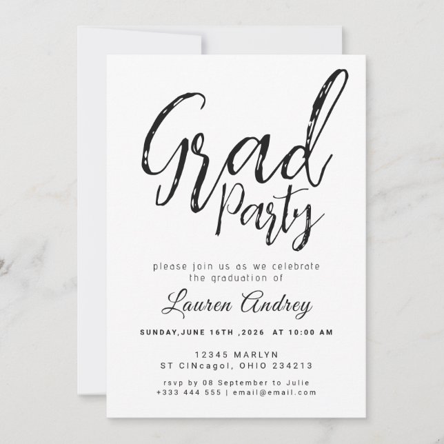 Invitación de fiesta de graduación moderna (Anverso)
