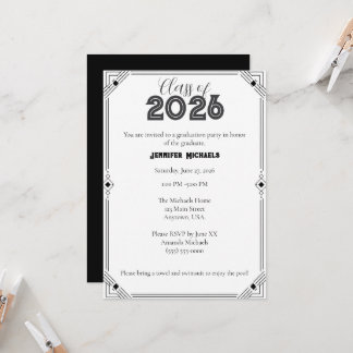 Invitación de Fiesta de Graduación Moderna Blanco