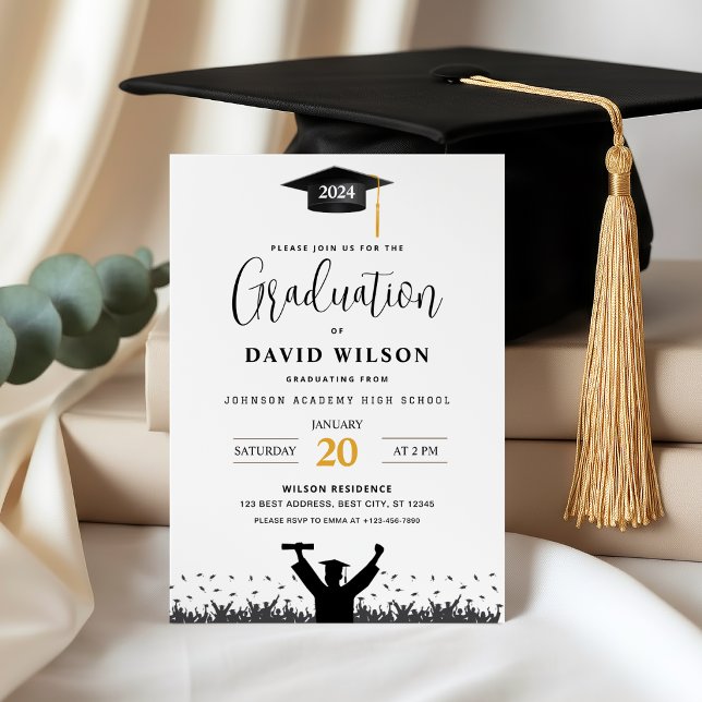 Invitación de fiesta de graduación moderna en negr (Subido por el creador)