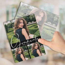 Invitación de fiesta de graduación negra con 4 fot