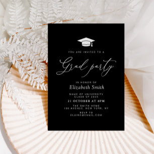 invitación de fiesta de graduación negra con letra