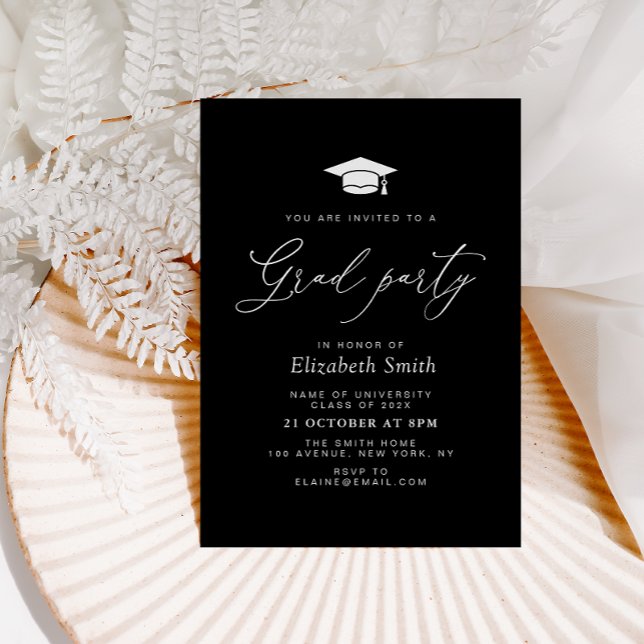 invitación de fiesta de graduación negra con letra (Subido por el creador)