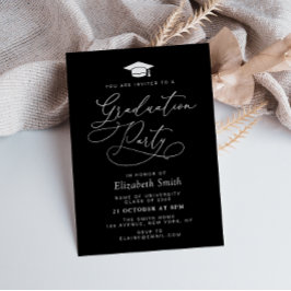 invitación de fiesta de graduación negra con letra