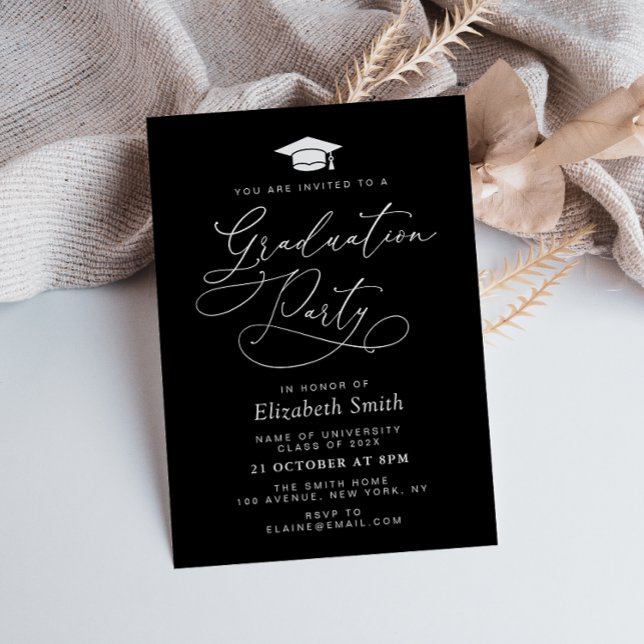 invitación de fiesta de graduación negra con letra (Subido por el creador)