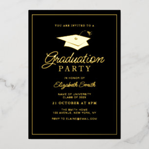invitación de fiesta de graduación negra con marco
