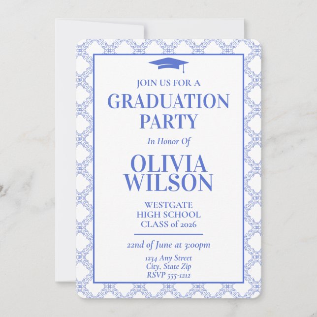Invitación de fiesta de graduación Simple Modern 2 (Anverso)